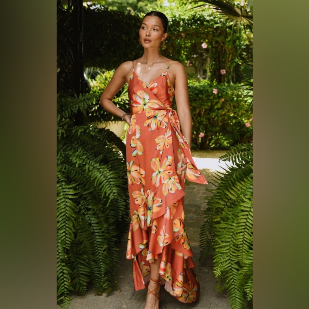 Hutch Floral Satin Wrap Dress - Picture 3 of 9